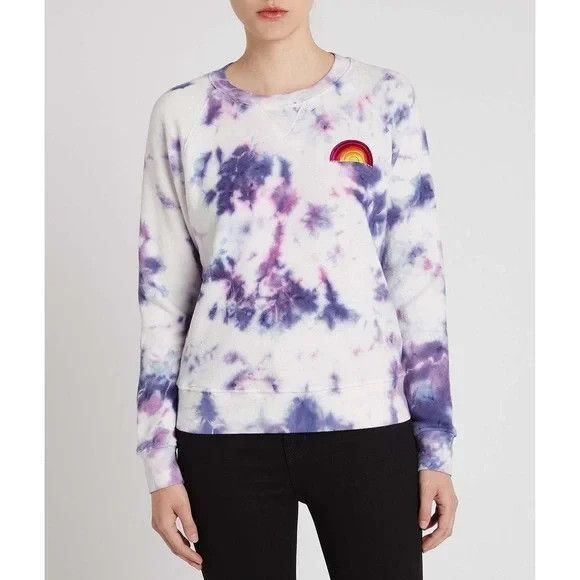 Mother Denim Size S The Square Tie Dye Sweatshirt in Blueberry Rainbow Patch Fun - Picture 1 of 10
